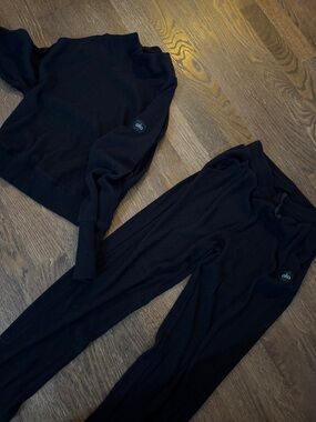 ALO Yoga Black Ribbed Sweat Joggers & Top SIZE L